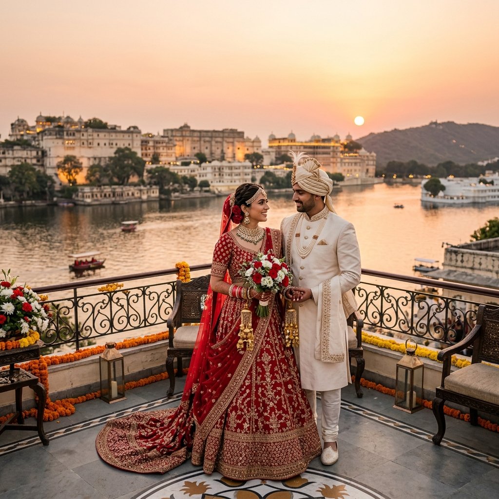 Couple Portrait Lake Pichola Sunset